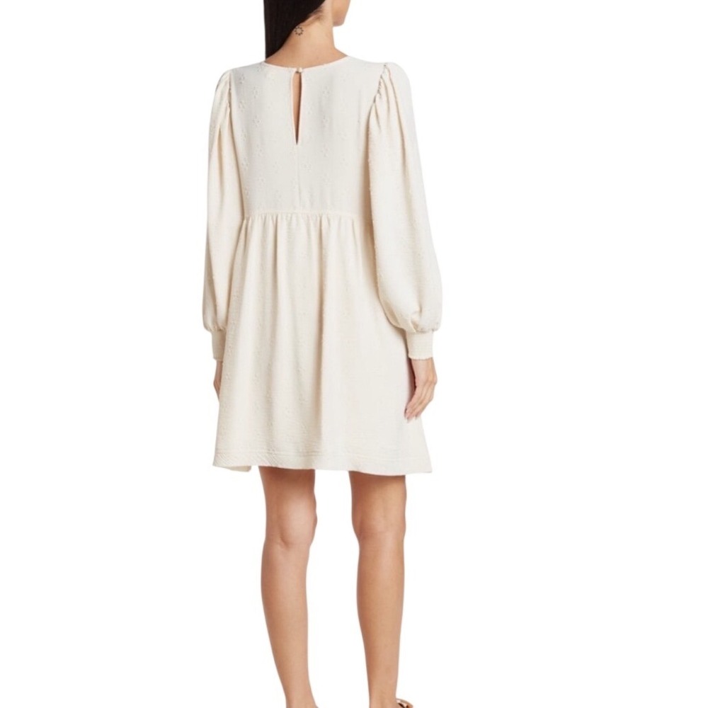 Blu Pepper Basic Love Dress Cream Swiss Dot Puff Sleeve Babydoll Mini Medium NEW - Picture 2 of 12